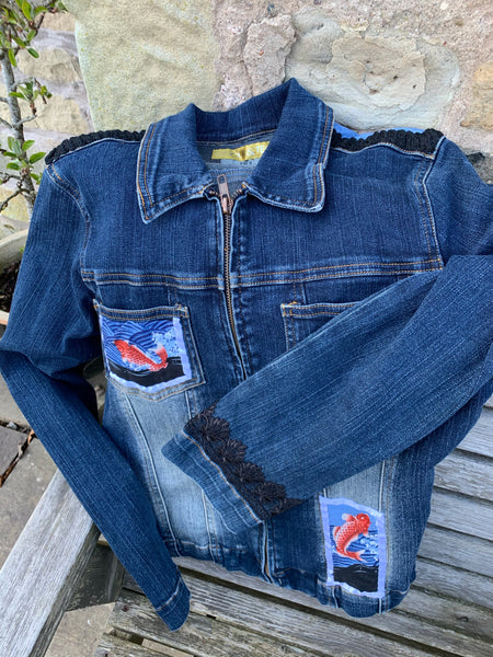 Denim jacket with fish embellishments