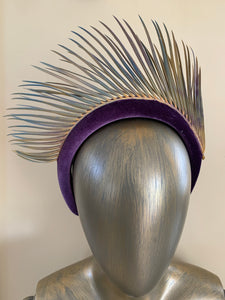 Rhiannon - purple velvet padded headband/halo with spiky organic trim