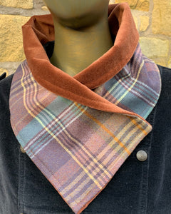 Autumn colours lambswool tartan scarf lined with rust velvet