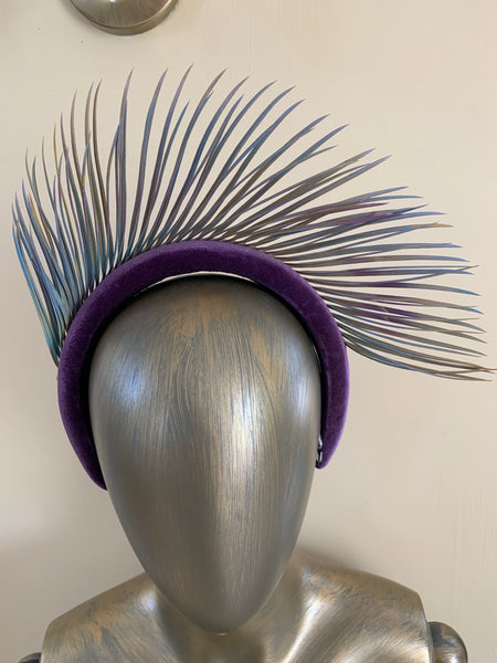 Rhiannon - purple velvet padded headband/halo with spiky organic trim
